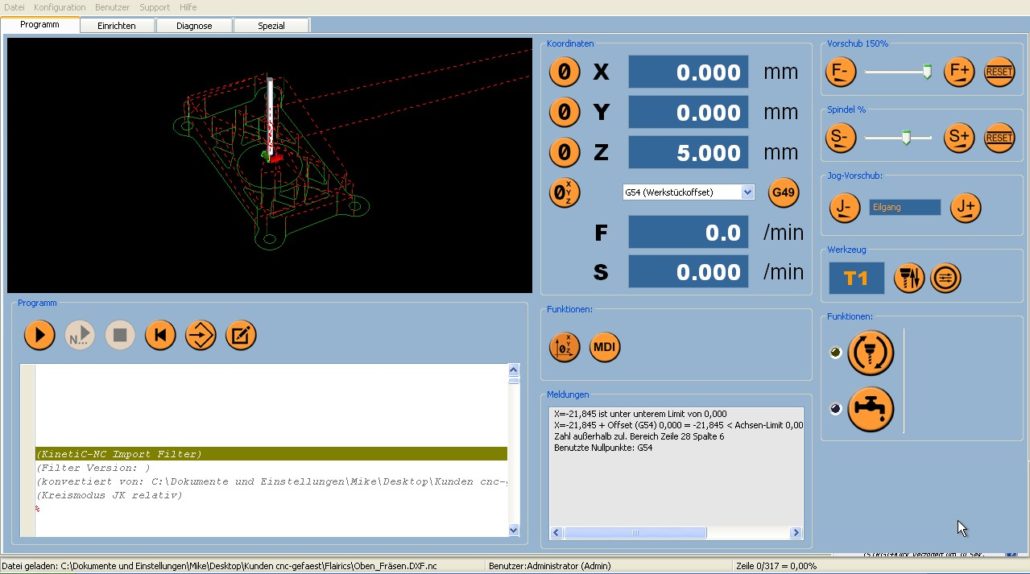 KineticNC DXF Converted file for milling