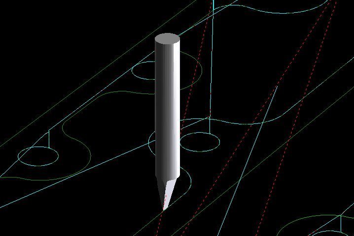 Tangentialmesser schneiden 3d-Grafik Closeup